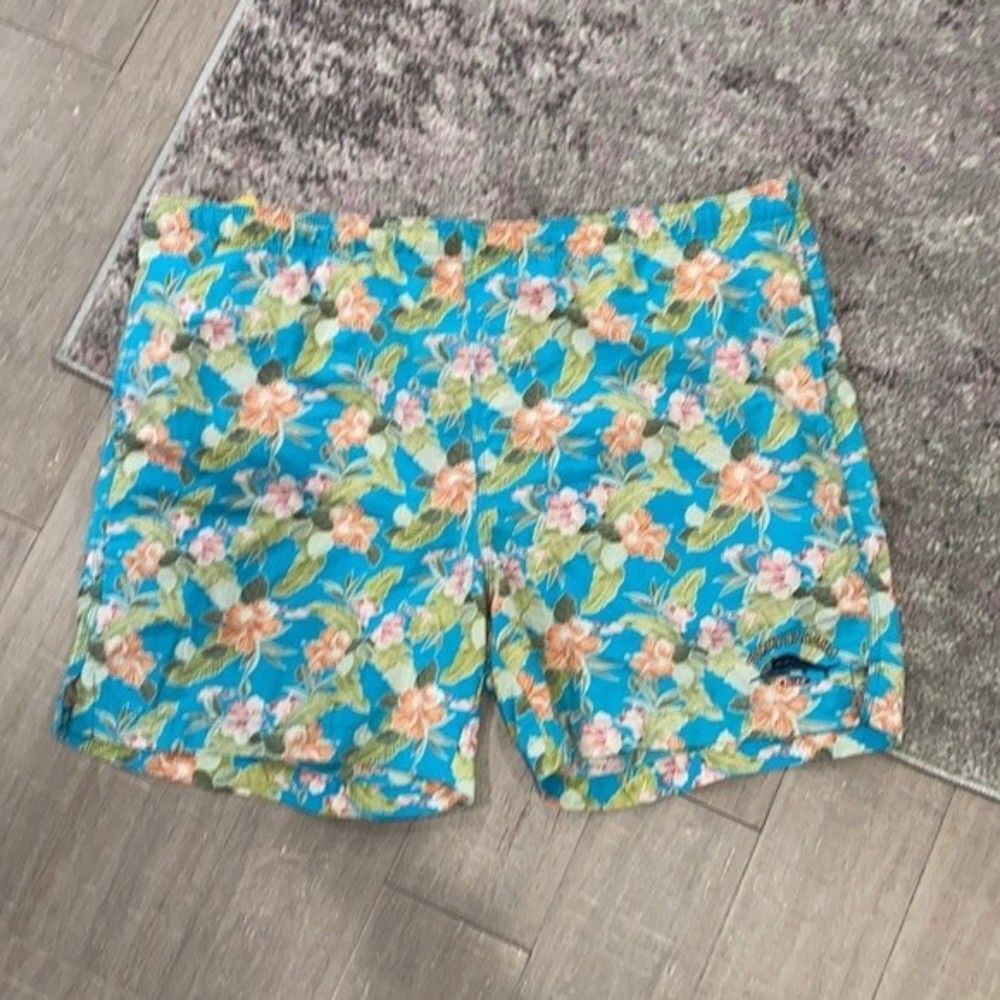 Tommy Bahama Men's Blue Floral Print Swim Trunks Board Shorts Sz L